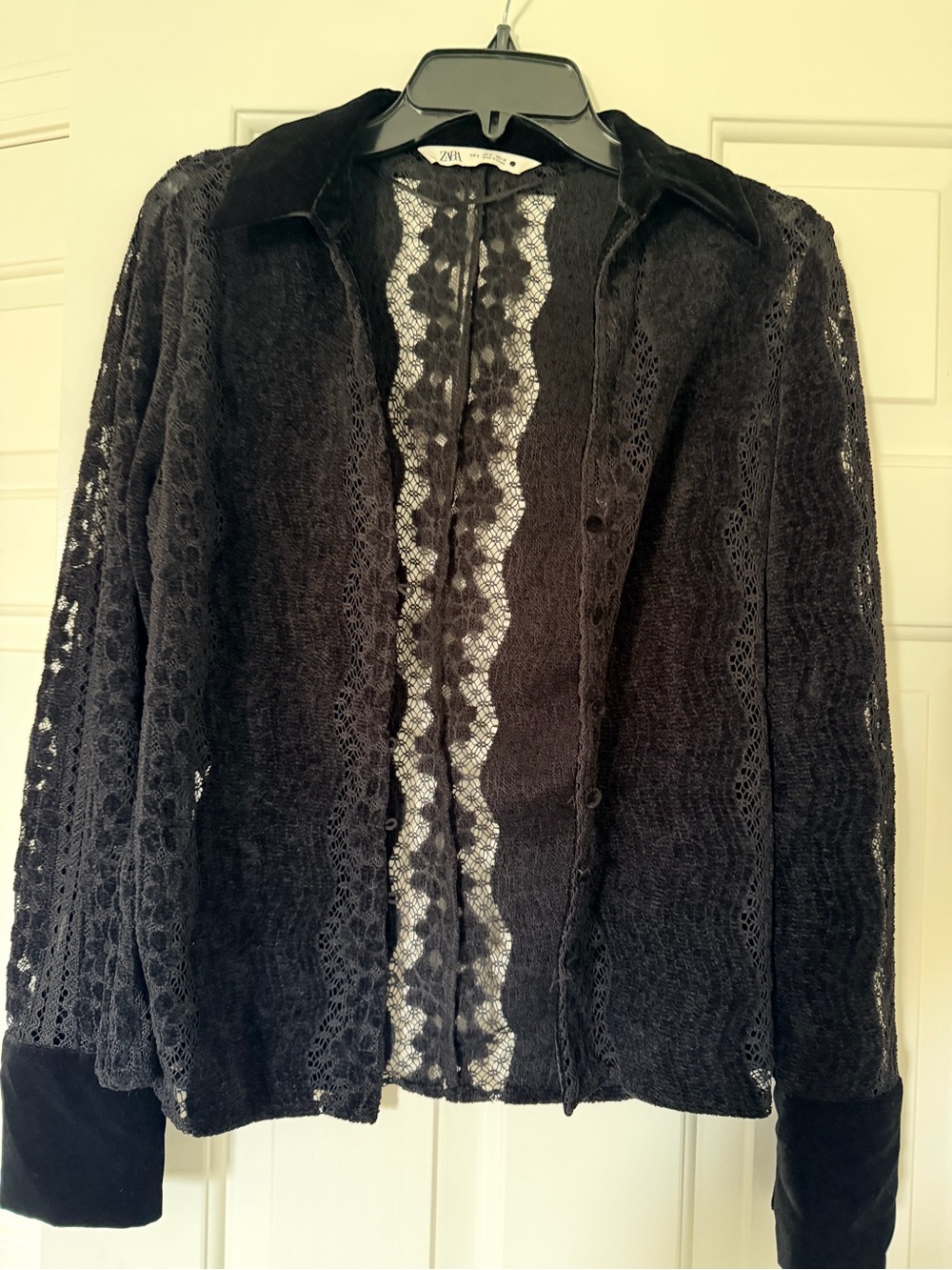 Zara Black Lace Knit Button-Up Cardigan